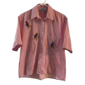 LasOlas Women's‎ Vintage S/S Buttonup Shirt Striped Gingerbread Size Small